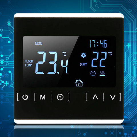 Controlador de temperatura con pantalla táctil, termorregulador, luz trasera negra, termostato de pared eléctrico, WiFi, 110V, 120V, 230V ► Foto 1/6