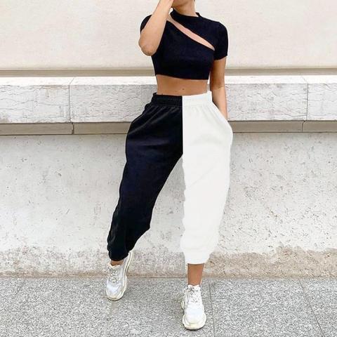Pantalones bombachos con bolsillos de cintura alta para mujer, pantalón largo informal atado al tobillo con bloque de Color, Regalos perfectos ► Foto 1/6