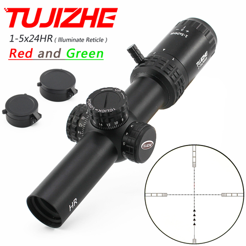 TUJIZHE 1-5x24HR caza táctico Riflescope compacto vista óptica R & G iluminar retícula para retrocesos pesados 308 30-06 cal ► Foto 1/6