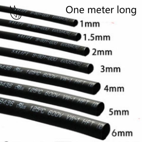 1 metros/lote 2:1 negro 1, 2, 3, 5, 6mm, 8mm, 10mm, encogimiento de calor de diámetro Heatshrink tubo de envoltura de alambre vender DIY conector reparación ► Foto 1/1