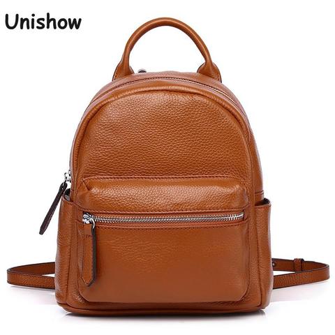 Unishow-mochila de piel auténtica para mujer, bolsa pequeña de cuero de marca de diseñador, Mochila de cuero para mujer, mochila de viaje ► Foto 1/6