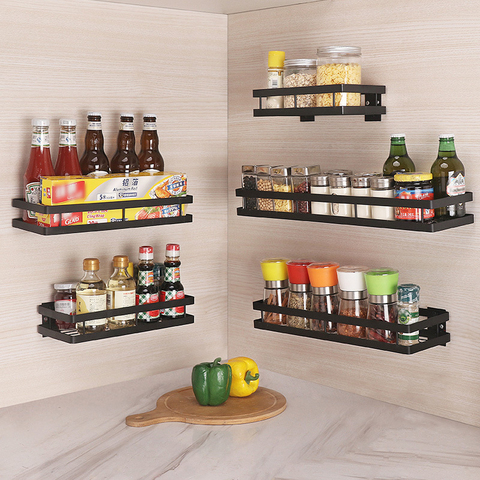 Organizador de almacenamiento para pared de cocina, para especias, sin hacer agujeros, de acero inoxidable, para cocina y baño ► Foto 1/6