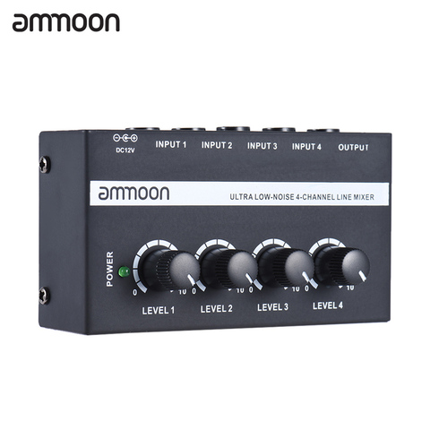 Ammoon MX400 4 canales mezclador consola de mezcla Ultra-compacto de bajo ruido línea Mono de mezclador de Audio con adaptador de corriente ► Foto 1/6