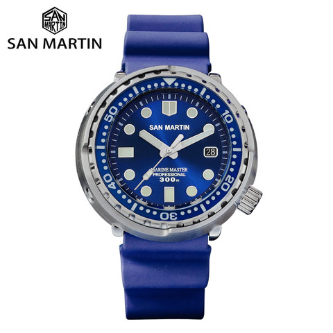 Reloj San Martin de acero inoxidable para hombre, reloj mecánico automático con ventanas de fecha y esmalte, esfera de rayo de sol, correa de caucho fluorado ► Foto 1/6