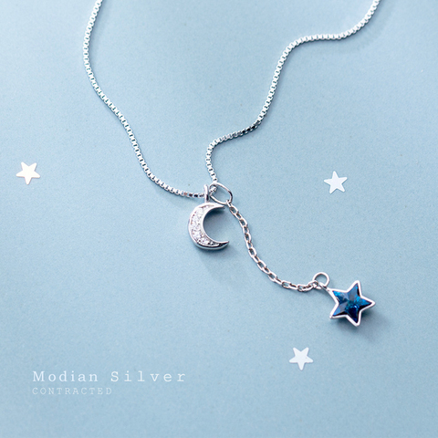 Modian-Colgante Plata de Ley 925 auténtica brillante de media luna para mujer, cadena de eslabones, joyería para fiesta de compromiso ► Foto 1/1