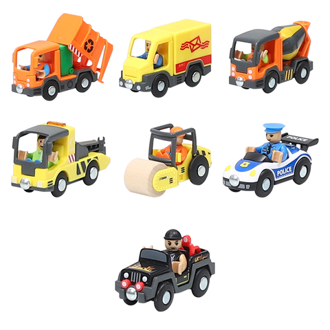 Coche de juguete para niños, vehículo utilitario con riel opcional, Compatible con vías de madera de Brio ► Foto 1/5