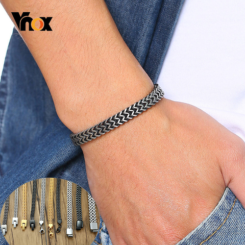 Vnox-Pulseras de cadena de eslabones Retro para hombre, doble superposición, cadena curva entrelazada, cadena cúbica Punk de acero inoxidable, joyería para hombre ► Foto 1/6