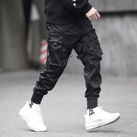 Prowow hombres cintas Streetwear pantalones de Otoño de 2022 Joggers de Hip Hop Pantalones negro moda bolsillos holgados Pantalones ► Foto 1/6