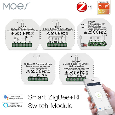 Módulo de relé de interruptor de luz inteligente Tuya ZigBee 3,0, Control por aplicación Smart Life, Tuya, funciona con Alexa, Google Home, Yandex, 1/2/3 entradas ► Foto 1/6