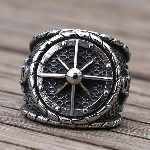 Anillo con brújula de pirata Vikingo, anillo de ancla de locomotora nórdica de acero inoxidable, joyas de amuleto de marinero Retro para hombre ► Foto 1/6