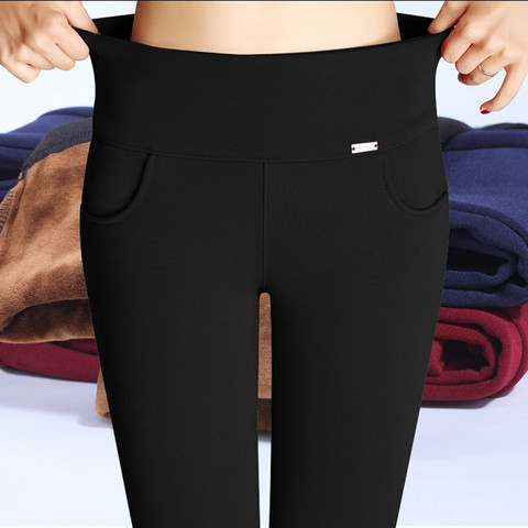 Pantalones de invierno de talla grande para mujer, pitillo polar cálido, pantalones tipo malla informales elásticos de cintura alta, P8612, S-XXXXL ► Foto 1/6