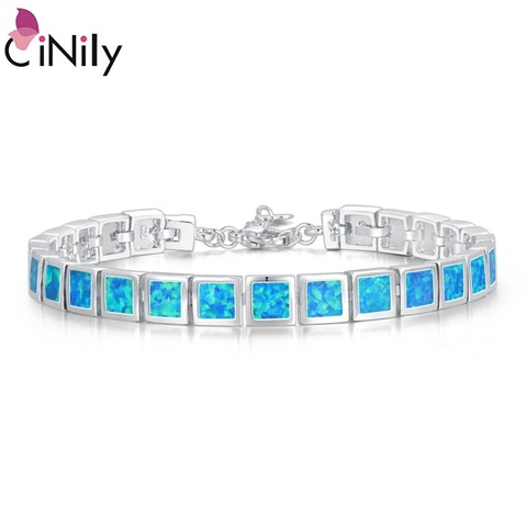 CiNily azul y blanco ópalo de fuego piedra amplia cadena de pulseras y brazaletes de plata Chapado en cuadrada de Metal de joyería de lujo mujer chica ► Foto 1/6