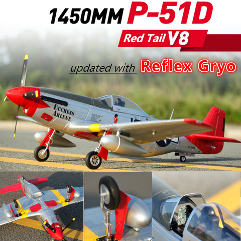 Avión a control remoto FMS, 1450MM, 1,4 M, P51, P-51D, Mustang V8, cola roja, 6 CANALES, 4S, con giroscopio de Reflelx, PNP, modelo Hobby, avión de guerra, Avion ► Foto 1/6