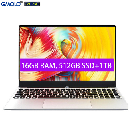 GMOLO 15,6, portátil para videojuegos de metal, 16GB RAM, 512GB SSD + 1TB In * tel I7 4ª generación, pantalla IPS HD de 15,6 pulgadas, ordenador con Windows 10 ► Foto 1/6