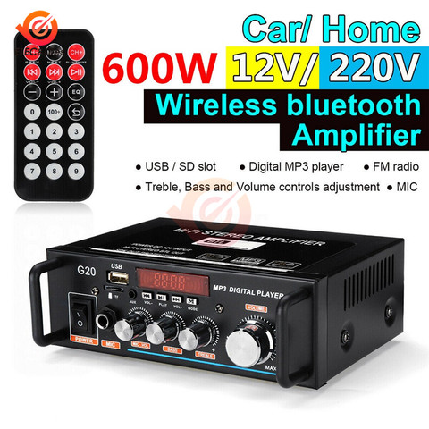 Amplificador Digital inteligente con Bluetooth, reproductor de MP3 Digital inalámbrico de 600W, 110V y 220V, Radio FM para uso doméstico y coche con controlador infrarrojo ► Foto 1/6