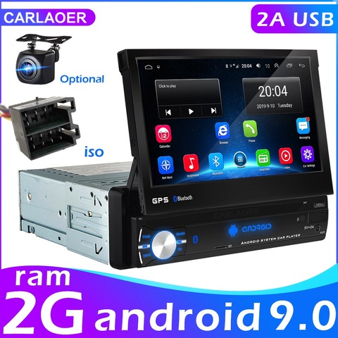 Reproductor multimedia retráctil con pantalla táctil de 7” para coche, autorradio 1 Din con Android 9.0, navegador GPS, Wifi, reproducción MP5, soporte de cámara, sin DVD ► Foto 1/6