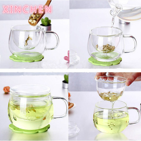 XINCHEN 1 Set taza mágica taza de café té taza de cristal transparente de vidrio claro Taza de leche café tazas de té con filtro Infusor de té tapa de taza de agua ► Foto 1/6