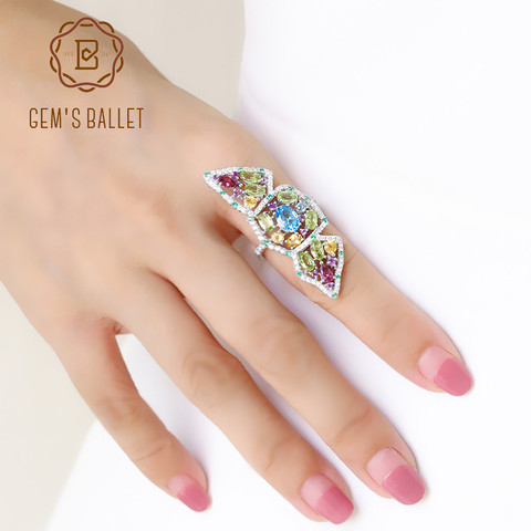 GEM'S BALLET-Anillo de Plata de Ley 925 con Topacio Natural, amatista, granate, Peridoto, citrino, para mujeres ► Foto 1/6