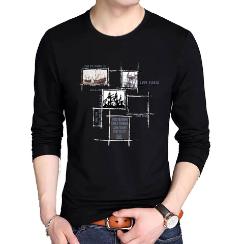 Camiseta de algodón para hombre, camiseta de moda de otoño e invierno, camiseta de manga larga informal con cuello redondo, patrón de música ► Foto 1/6