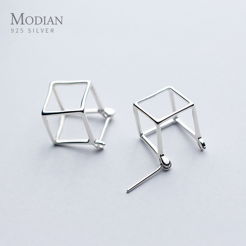 Modian-pendientes de plata de primera ley con forma de cubo para mujer, aretes pequeños, plata esterlina 925, estilo minimalista, geométrico, cuadrado, 3D, nuevo diseño ► Foto 1/5