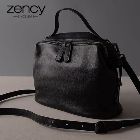 Zency-Bolso clásico de piel auténtica para mujer, bolso de mano informal, de alta calidad, a la moda, tipo bandolera bolso de hombro, color gris Borgoña ► Foto 1/6