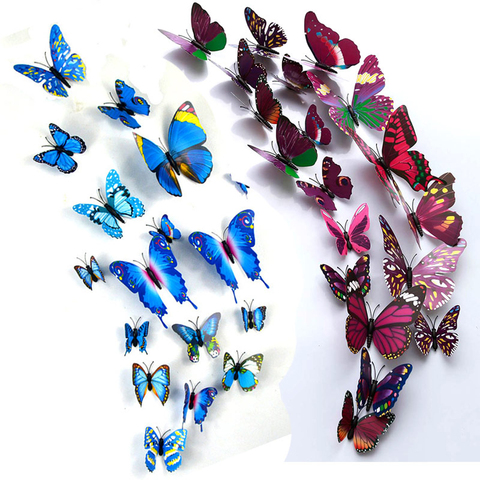 Pegatina de mariposa 3D de colores para pared, decoración del hogar, mariposas para decoración, imán de nevera, decoración para dormitorio de niños ► Foto 1/6