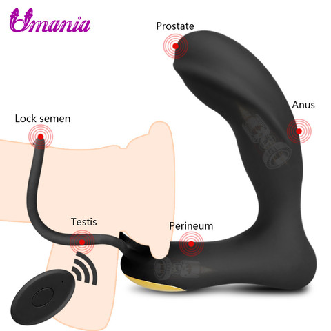 Vibrador masajeador de próstata para hombres, doble anillo, tapón anal, inalámbrico, remoto, productos para adultos, anillo de eyaculación retardante, Juguetes sexuales ► Foto 1/6