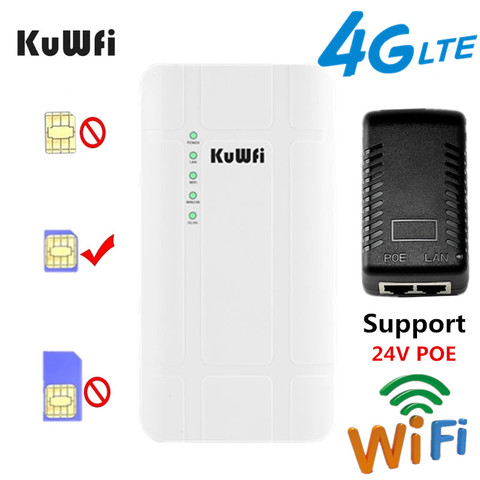 KuWFi Enrutador 4G LTE para exteriores de alta potencia 300Mbps Enrutador CPE inalámbrico CAT4 3G / 4G SIM WiFi Router para cámara IP con adaptador POE de 24V ► Foto 1/6