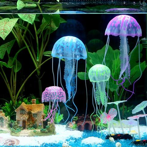 Medusa fluorescente de simulación de tanque de peces, medusas para acuario, accesorios de paisaje, adornos de medusas opcionales multicolor ► Foto 1/6