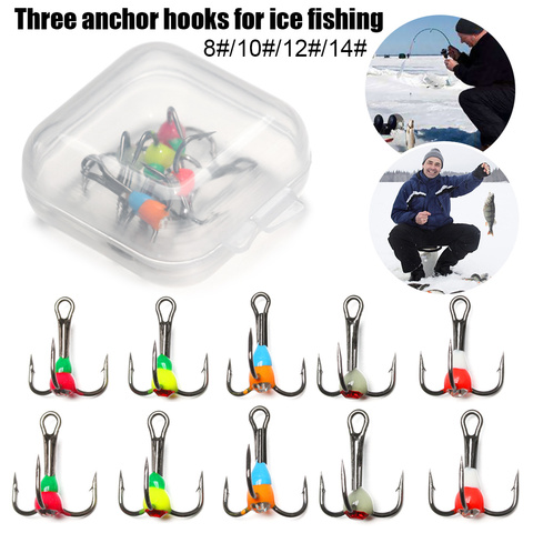 5 unids/pack de acero de alto carbono hielo invierno ganchos de pesca anulada púas triples ganchos con ojo de diamante de pesca ► Foto 1/6