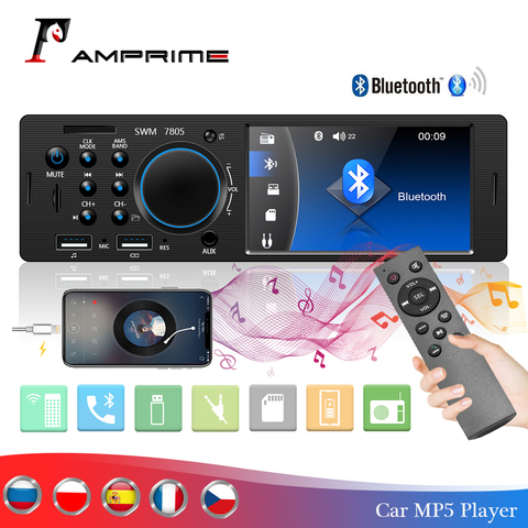 AMPrime-Radio estéreo con Bluetooth para coche, Radio con FM, USB/AUX/mando a distancia, reproductor MP4 MP5, 1DIN, 4,1