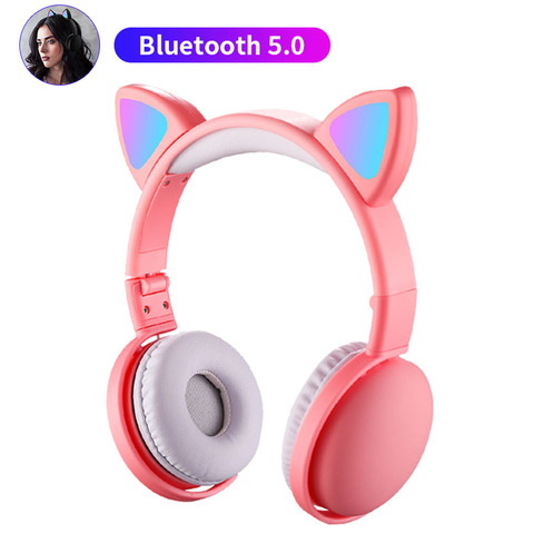 Lindo luz LED Oreja de Gato auriculares inalámbricos niños chica Bluetooth 5,0 música auriculares estéreo cancelación del ruido auriculares con micrófono regalo ► Foto 1/6