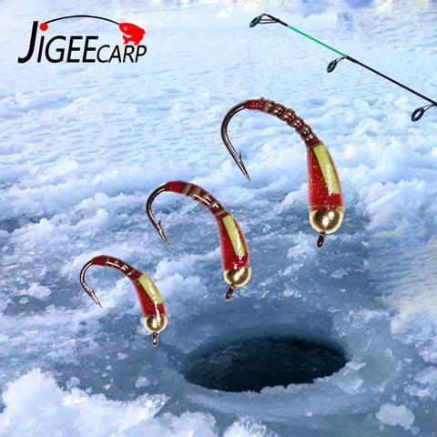 Jigeecarp 6 uds latón grano cabeza timbre hielo pesca mosca plantilla Ninfa Larvea Ninfa trucha rápida hundimiento cebo Artificial, ► Foto 1/6