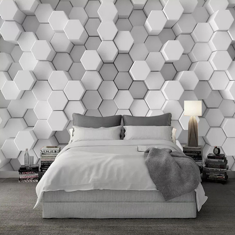 Personalizado de cualquier tamaño 3D papel creativo moderno blanco hexágono mosaico geométrico papel pintado fotográfico habitación dormitorio pintura Mural ► Foto 1/6