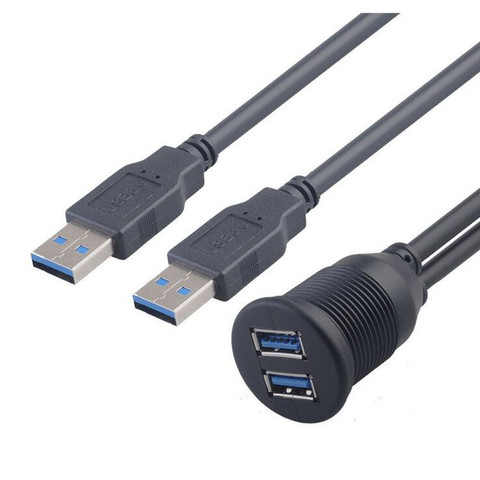 LBSC-Cable de extensión de montaje al ras para coche, 2 puertos, USB 3,0, doble, AUX, para coche, camión, barco, Panel para salpicadero de motocicleta, 1M ► Foto 1/5