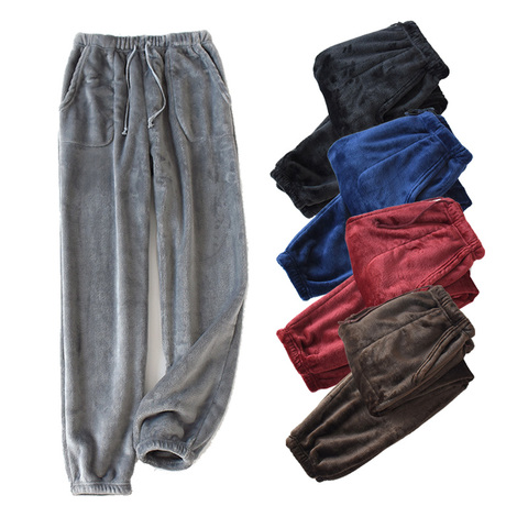 Pantalones de dormir de felpa gruesa para hombre, pijama con bolsillo, cintura alta, sueltos, de terciopelo, pantalones de casa, ropa de dormir polar Coral, Invierno ► Foto 1/6