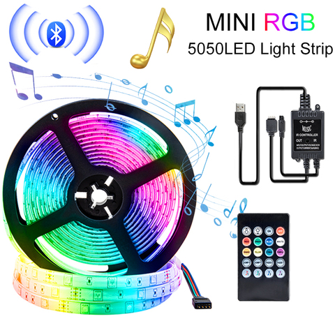 Tira de luces LED con Bluetooth y USB, 5050 RGB, Control inteligente, retroiluminación LED, 5V, cinta de diodos multicolor, lámpara de Música nocturna para TV en casa ► Foto 1/6