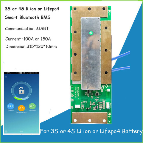 Batería de iones de litio Lifepo4 3S, 12,6 V o 4S, BMS inteligente con Bluetooth de 12V con comunicación UART de corriente constante de 100A o 150A ► Foto 1/2
