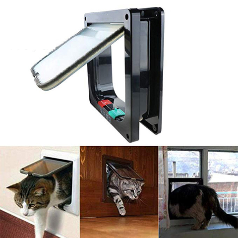 Puerta con solapa para perros y gatos, ventana de pantalla impermeable bloqueable de 4 vías para animales pequeños, gatos domésticos, antiescape, suministros de seguridad ► Foto 1/6