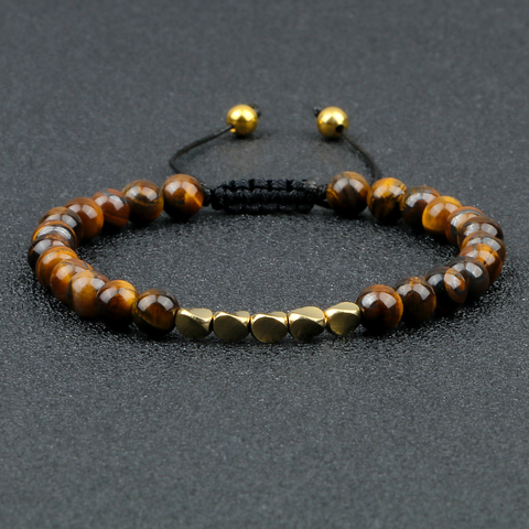 Pulsera trenzada de cuentas de cobre irregulares, brazalete de Lava volcánica de tigre Natural de 6mm para mujer y hombre, joyería étnica tibetana hecha a mano ► Foto 1/6