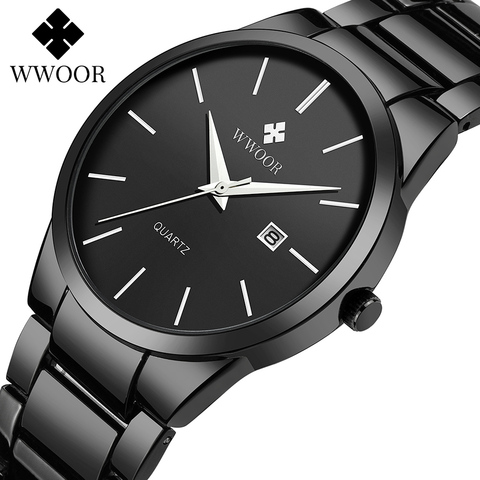 WWOOR-Reloj de pulsera de cuarzo para hombre, cronógrafo negro completo de lujo, con correa de acero, resistente al agua, 2022 ► Foto 1/6