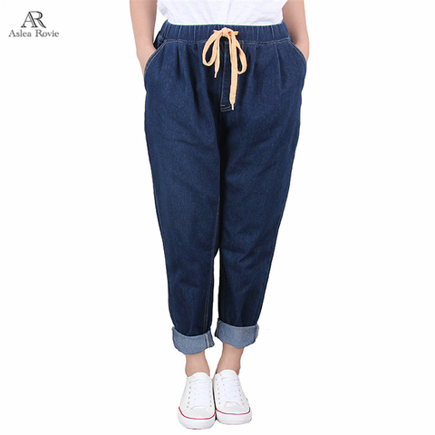 Pantalones vaqueros harén de talla grande para mujer, pantalón vaquero holgado, suavizante de cintura alta elástica, 5xl, 6xl, 7xl ► Foto 1/6