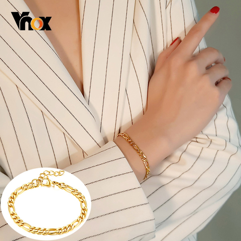 Vnox-Pulseras de cadena de eslabones para mujer, 5 MM, gran Color dorado, de acero inoxidable, longitud ajustable ► Foto 1/6