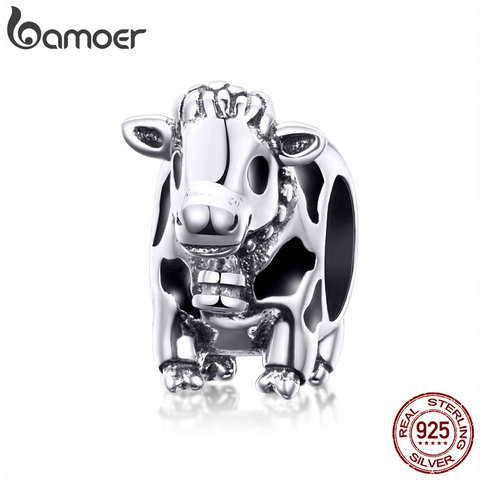 BAMOER-abalorios de vaca de Plata de Ley 925 con diseño de animales, abalorios de vaca para Pulseras originales, joyería de plata fina SCC1049 ► Foto 1/6