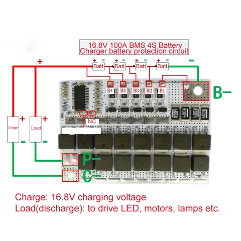 Módulo de circuito de protección de batería de ion de litio, 16,8 V, 100A, BMS, 4S, 18650 polímero de litio, LiMnO Balance, placa de carga, PCMPCB ► Foto 1/4