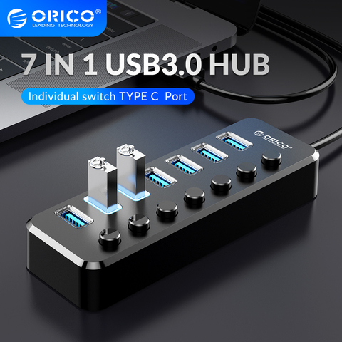 ORICO-Adaptador de concentrador USB 3,0, multipuerto, tipo C, interfaz de ordenador, 4/7 en 1, Cable de extensión, divisor de concentrador ► Foto 1/6