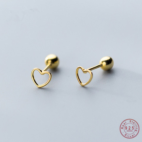 WANTME genuino 100% de la joyería de la plata esterlina 925 lindo pequeño Simple hueco pendientes de abrochar de corazón de amor brillante cuentas tapones para los oídos de las mujeres ► Foto 1/6