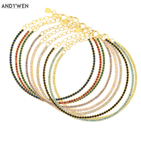 ANDYWEN 925 de plata esterlina circonita con color de arco iris la cadena completa pulsera de lujo CZ joyería fina 2022 regalo de boda sólido blando de regalo de la joyería ► Foto 1/6