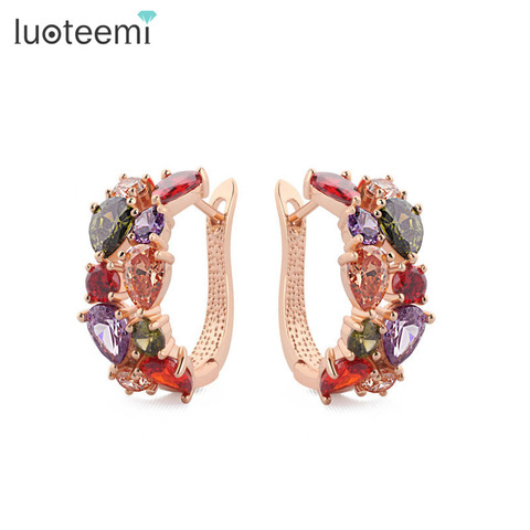 LUOTEEMI Venta Caliente Mona Lisa Multicolor AAA Cubic Zirconia Pendientes de La Manera para Las Mujeres Chica Regalo de Navidad Brincos Joyería ► Foto 1/6