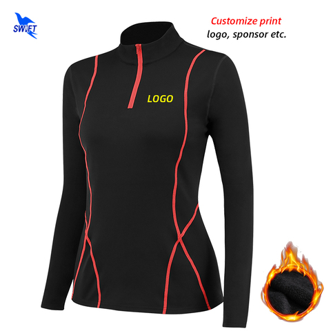 Camisas de manga larga para correr para mujer, camisas elásticas de media cremallera con cuello alto y forro polar cálido para Yoga y gimnasio, camisetas de Fitness de secado rápido personalizadas ► Foto 1/6